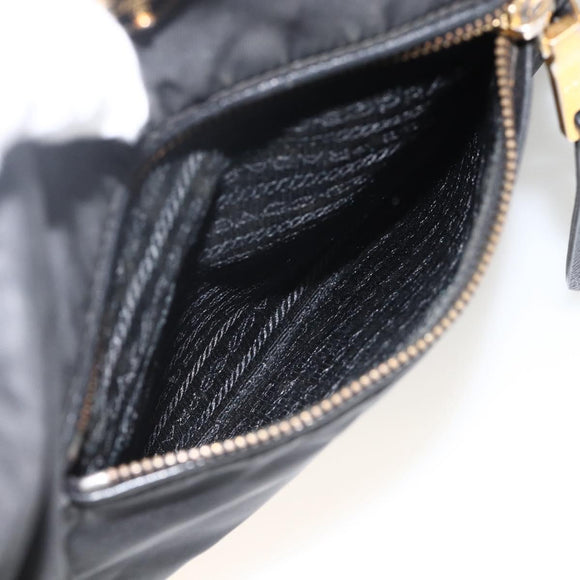 PRADA Tote Bag Nylon Black Gold Auth YKZ773