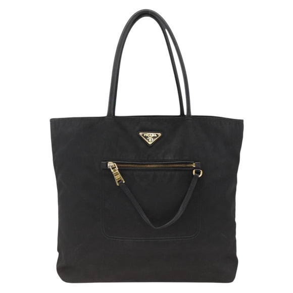 PRADA Tote Bag Nylon Black Gold Auth YKZ773