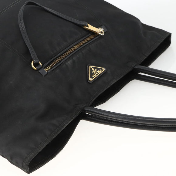 PRADA Tote Bag Nylon Black Gold Auth YKZ773