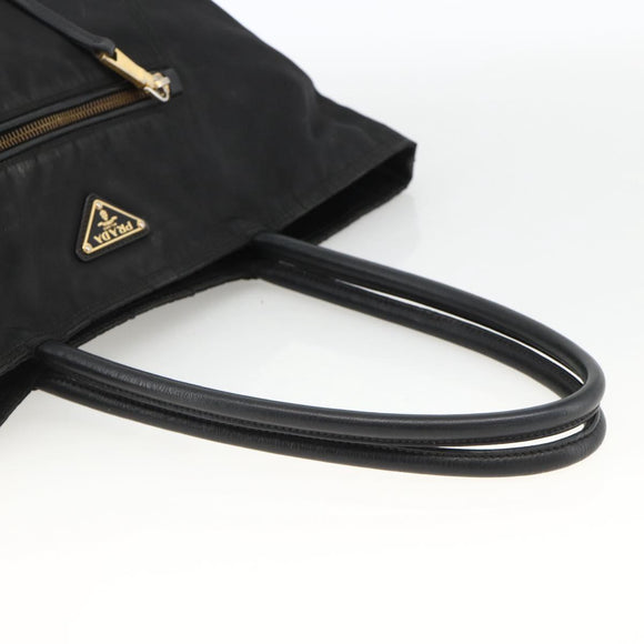 PRADA Tote Bag Nylon Black Gold Auth YKZ773