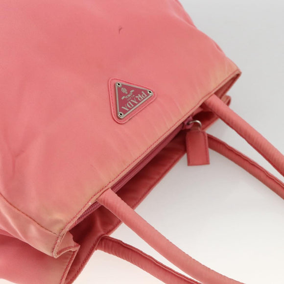 PRADA Tote Bag Nylon Pink Silver Auth YKZ774