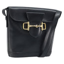 CELINE Horsebit Shoulder Bag Leather Black Gold Auth YKZ776A-1