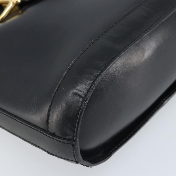 CELINE Horsebit Shoulder Bag Leather Black Gold Auth YKZ776A