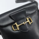 CELINE Horsebit Shoulder Bag Leather Black Gold Auth YKZ776A-17