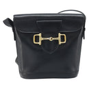 CELINE Horsebit Shoulder Bag Leather Black Gold Auth YKZ776A-13