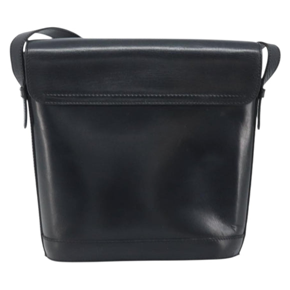CELINE Horsebit Shoulder Bag Leather Black Gold Auth YKZ776A