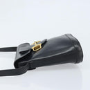CELINE Horsebit Shoulder Bag Leather Black Gold Auth YKZ776A-4