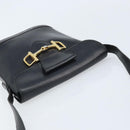 CELINE Horsebit Shoulder Bag Leather Black Gold Auth YKZ776A-6