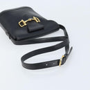 CELINE Horsebit Shoulder Bag Leather Black Gold Auth YKZ776A-7