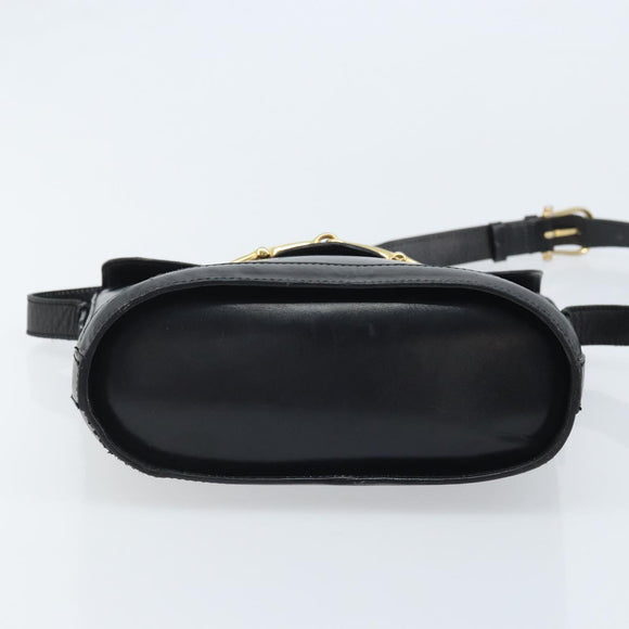 CELINE Horsebit Shoulder Bag Leather Black Gold Auth YKZ776A