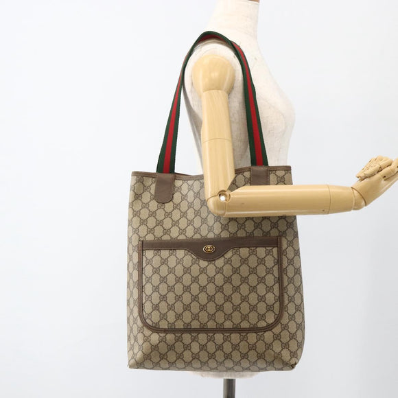 GUCCI GG Supreme Web Sherry Line Tote Bag PVC Beige Gold 39 02 003 Auth YKZ784