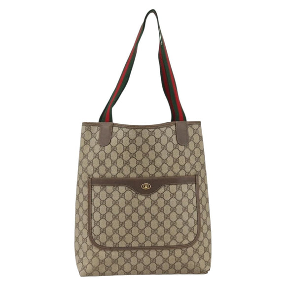 GUCCI GG Supreme Web Sherry Line Tote Bag PVC Beige Gold 39 02 003 Auth YKZ784