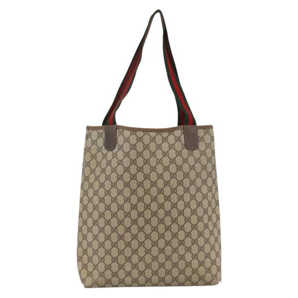 GUCCI GG Supreme Web Sherry Line Tote Bag PVC Beige Gold 39 02 003 Auth YKZ784