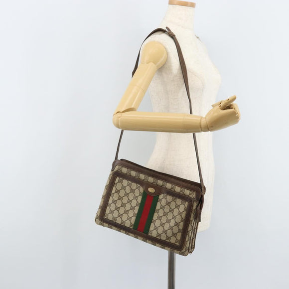 GUCCI GG Supreme Web Sherry Line Shoulder Bag PVC Beige Gold 010 378 Auth YKZ785