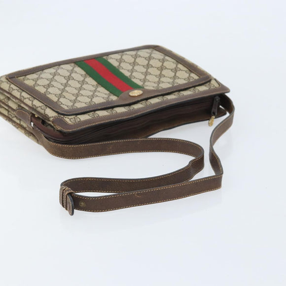 GUCCI GG Supreme Web Sherry Line Shoulder Bag PVC Beige Gold 010 378 Auth YKZ785