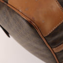 CELINE Macadam Canvas Boston Bag PVC Leather Brown Gold Auth YKZ788-16