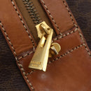 CELINE Macadam Canvas Boston Bag PVC Leather Brown Gold Auth YKZ788-18