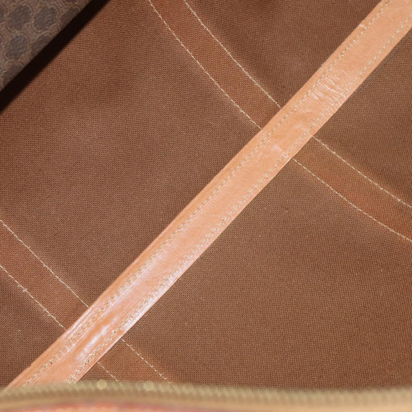 CELINE Macadam Canvas Boston Bag PVC Leather Brown Gold Auth YKZ788