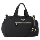 PRADA Hand Bag Nylon 2way Black Gold Auth YKZ792-1