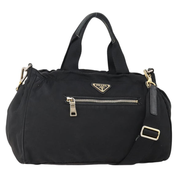 PRADA Hand Bag Nylon 2way Black Gold Auth YKZ792