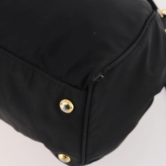 PRADA Hand Bag Nylon 2way Black Gold Auth YKZ792