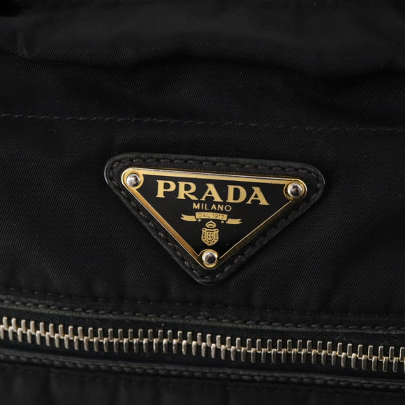 PRADA Hand Bag Nylon 2way Black Gold Auth YKZ792