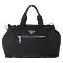 PRADA Hand Bag Nylon 2way Black Gold Auth YKZ792-13