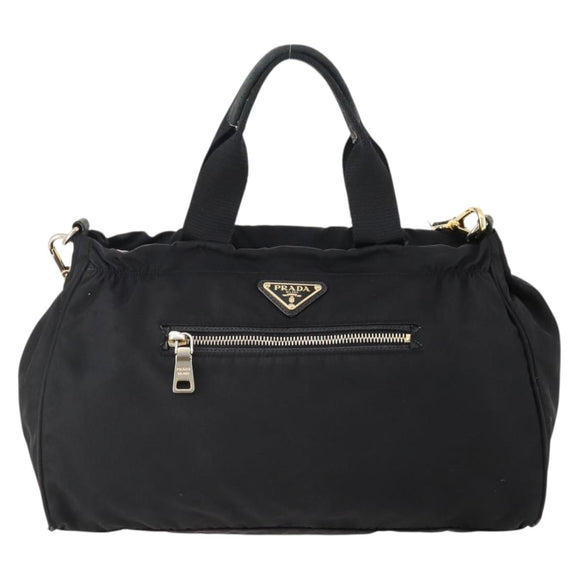 PRADA Hand Bag Nylon 2way Black Gold Auth YKZ792