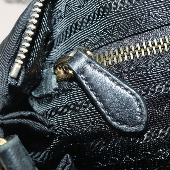 PRADA Hand Bag Nylon 2way Black Gold Auth YKZ792
