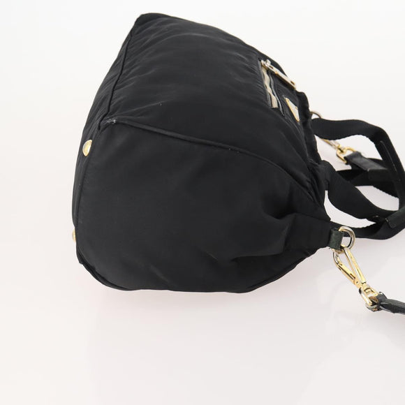 PRADA Hand Bag Nylon 2way Black Gold Auth YKZ792