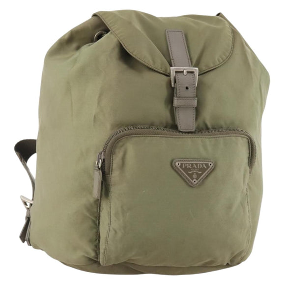 PRADA Backpack Nylon Beige Silver Auth YKZ795