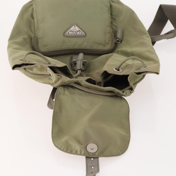 PRADA Backpack Nylon Beige Silver Auth YKZ795