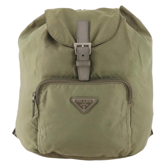 PRADA Backpack Nylon Beige Silver Auth YKZ795