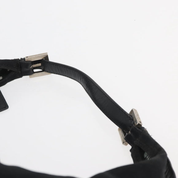 FENDI Mamma Baguette Shoulder Bag Nylon Black Silver Auth YKZ797