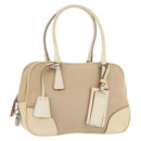 PRADA Hand Bag Canvas Beige Silver Auth YKZ813-1