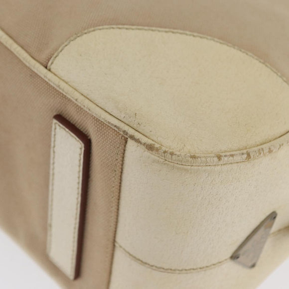 PRADA Hand Bag Canvas Beige Silver Auth YKZ813