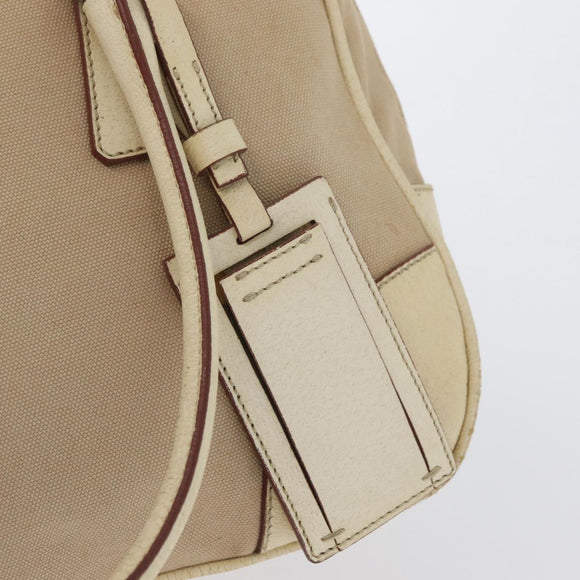 PRADA Hand Bag Canvas Beige Silver Auth YKZ813