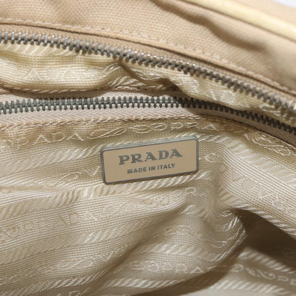 PRADA Hand Bag Canvas Beige Silver Auth YKZ813