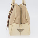 PRADA Hand Bag Canvas Beige Silver Auth YKZ813-4