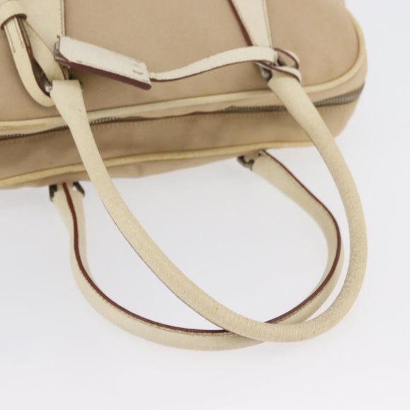 PRADA Hand Bag Canvas Beige Silver Auth YKZ813