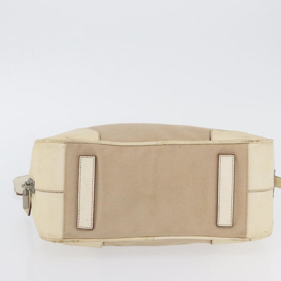 PRADA Hand Bag Canvas Beige Silver Auth YKZ813