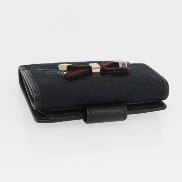 GUCCI GG Canvas Pretty Wallet Black Gold Navy 167466 Auth YKZ814A