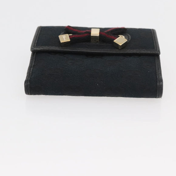 GUCCI GG Canvas Pretty Wallet Black Gold Navy 167466 Auth YKZ814A
