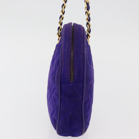 CHANEL Matelasse Chain Hand Bag Suede Purple Gold CC Auth YKZ821A