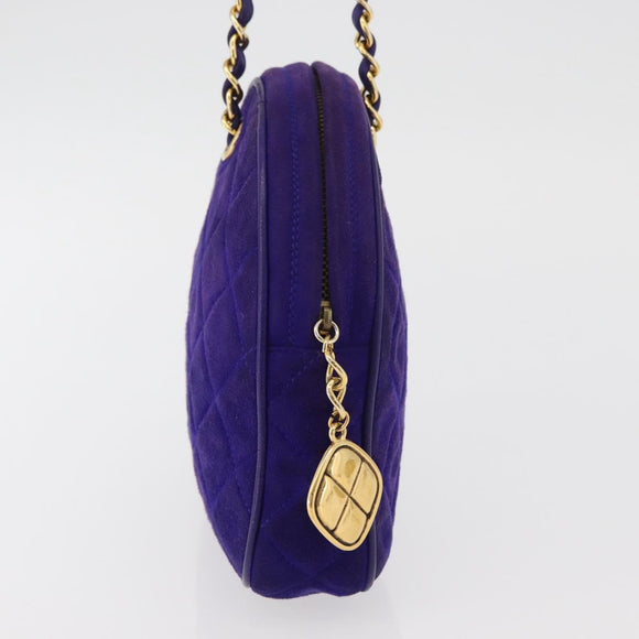 CHANEL Matelasse Chain Hand Bag Suede Purple Gold CC Auth YKZ821A