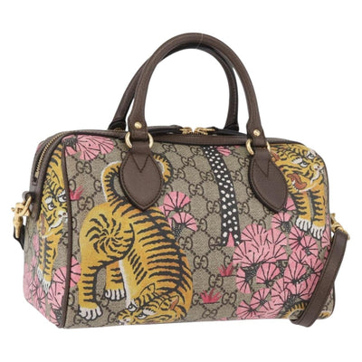 GUCCI GG Supreme Boston Bag PVC Outlet 2way Beige Gold 409529 Auth YKZ822SAM