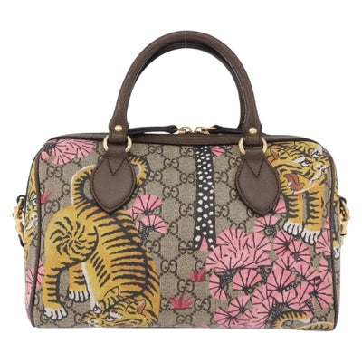 GUCCI GG Supreme Boston Bag PVC Outlet 2way Beige Gold 409529 Auth YKZ822SAM - 0