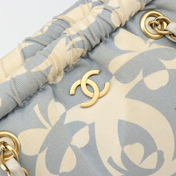 CHANEL COCO Mark Chain Shoulder Bag Canvas Light Blue Gold CC Auth YKZ826A