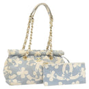 CHANEL COCO Mark Chain Shoulder Bag Canvas Light Blue Gold CC Auth YKZ826A-1
