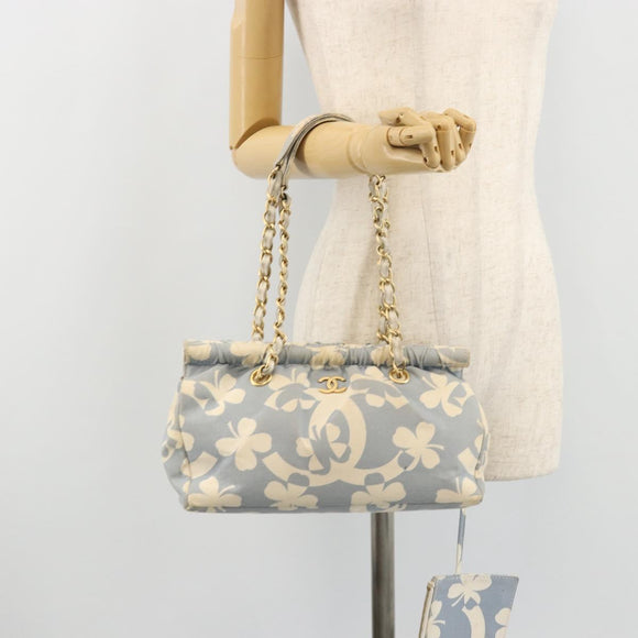 CHANEL COCO Mark Chain Shoulder Bag Canvas Light Blue Gold CC Auth YKZ826A